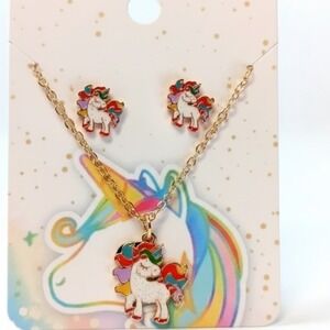 Unicorn Pony Rainbow Necklace Earrings Girls Horse Gold Chain Girlhoodcore NEW